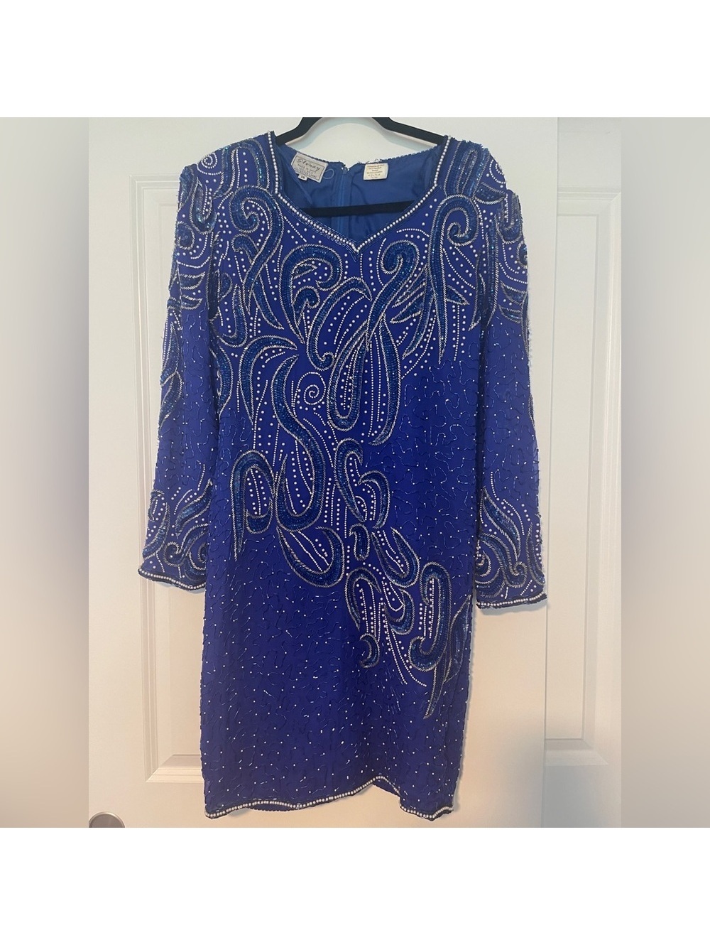Stenay Royal Blue Beaded Long Sleeve Evening Dress